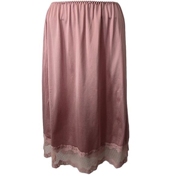 Vintage 80s Nylon Slip Skirt M Lace Trim Knee Length Lily of France Mauve Pink - Picture 1 of 4
